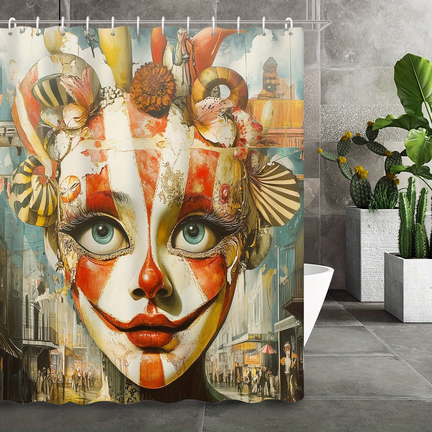 

Занавеска для душа с маской Марди Гра, дизайн из разноцветных бусин и блесток, моющаяся полиэфирная ткань, легко повесить для праздничной ванной комнаты.