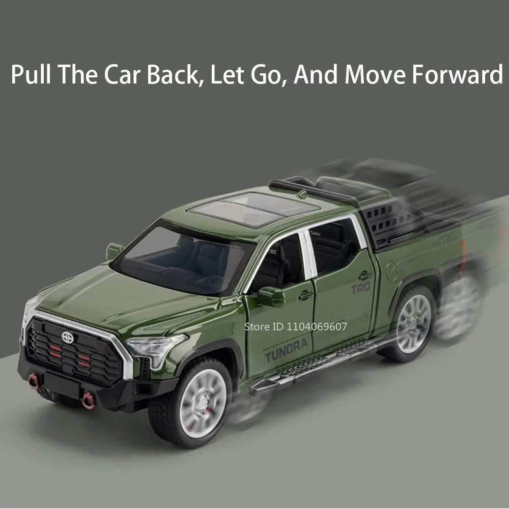 1:32 escala tundra modelo de brinquedo em miniatura carros captador liga diecast coroa carro brinquedos som luz portas abertas puxar para trás para crianças presentes