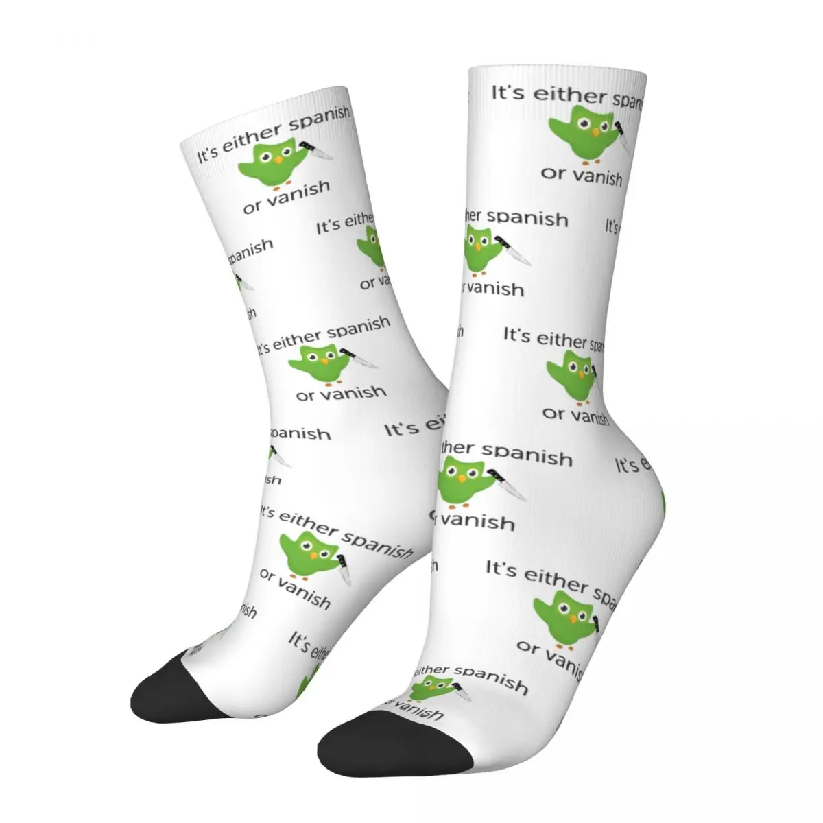 Duolingo Motivation Socks Men Women Polyester Fashion Spanish or Vanish Socks Harajuku Spring Summer Autumn Winter Socks Gifts