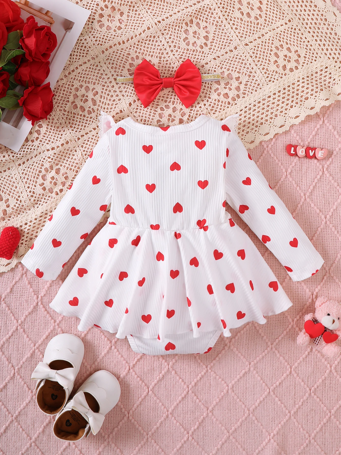 Baby Girl Dress Lotus Leaf Edge Love Printed Bow Dress Suitable Cute Baby Girls for 0-18 Months Baby Girl Fashion Dress