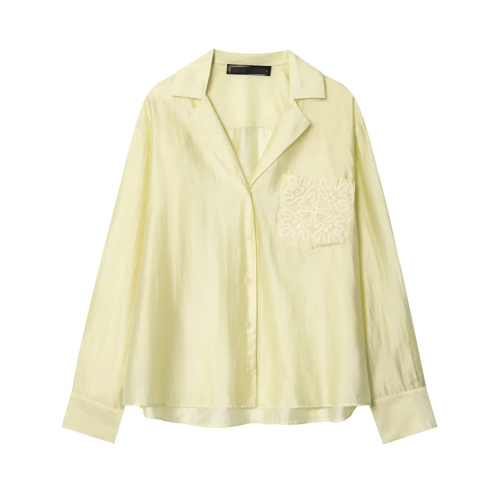 Nova moda outono casual manga longa gola virada para baixo bolsos bordados único breasted cor sólida camisa solta, 3 cores