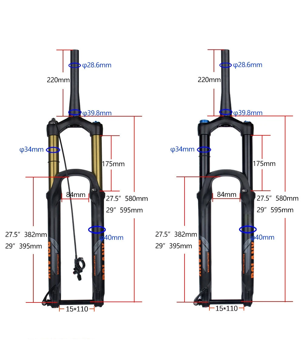 Bolany Mountain Bike Fork 160/175mm Stroke Alloy Conical Tube Fork 27.5/29 Damping Barrel Axle Shock Absorber Thru Axle 115*110
