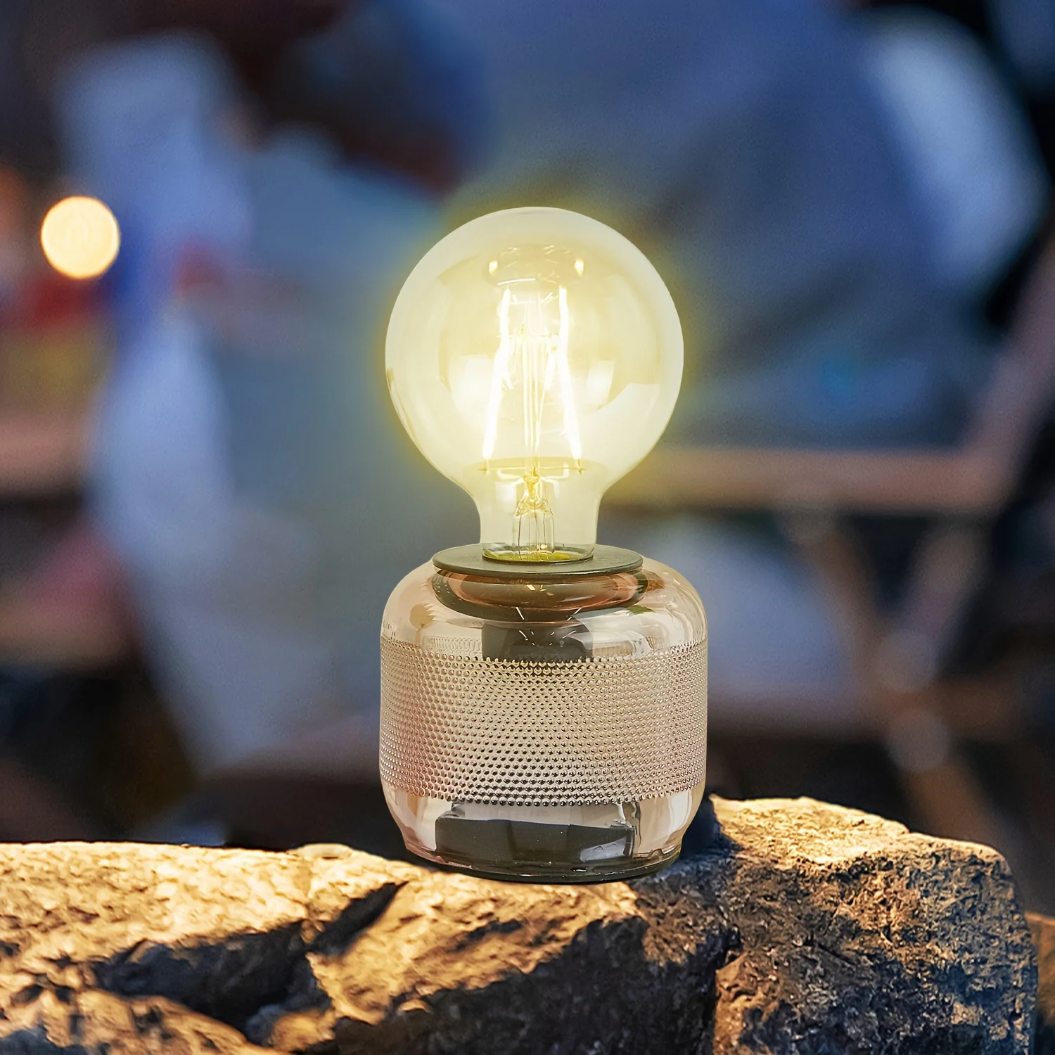 1PC Glass Table Lamp with LED Bulb, Camping, Bedroom, Living Room, Decorative Lamp, Ambient Light, Powered by 3x1.5V AAA