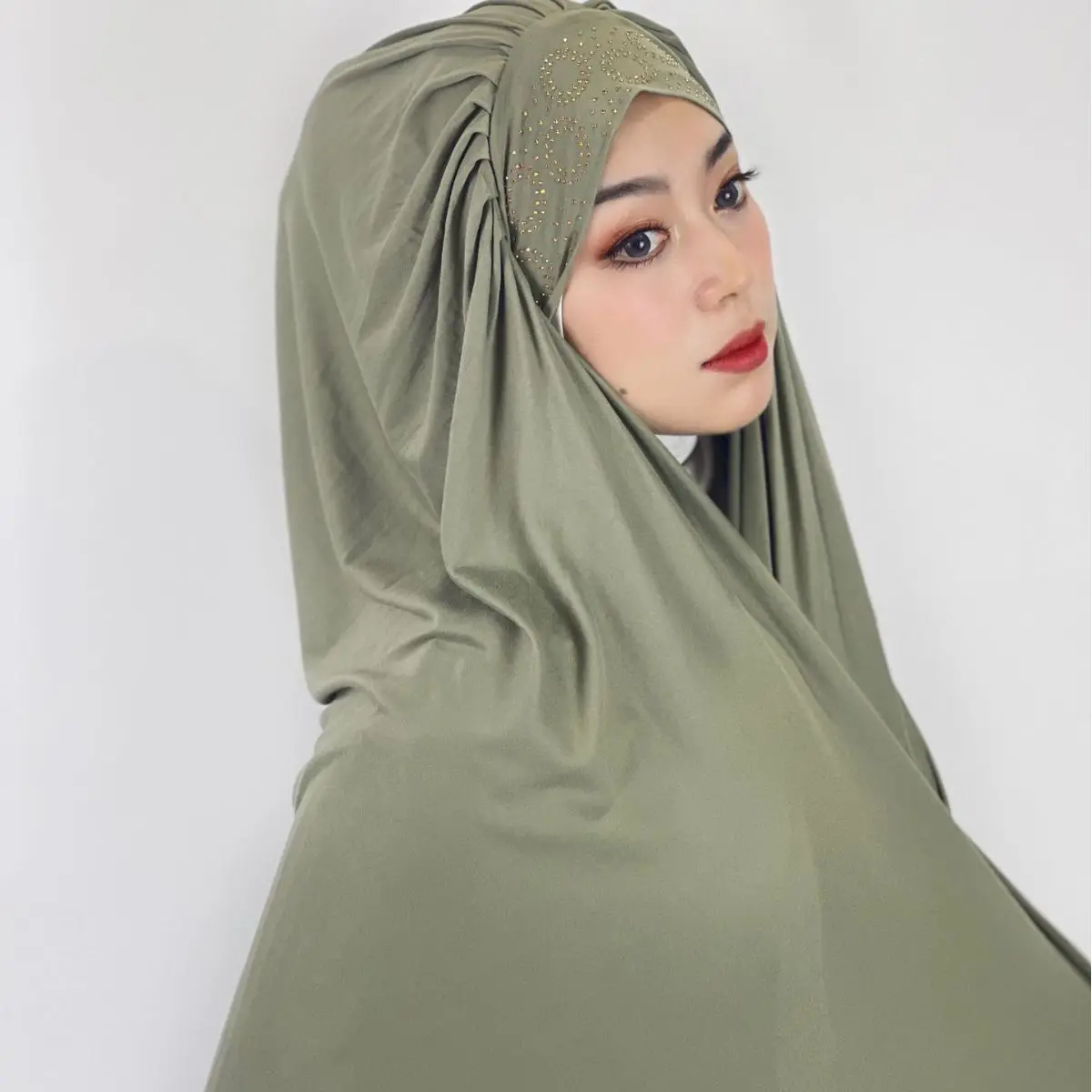 

Muslim Women Hijab Solid Color Bandage Scarf High Quality Diamond Jersey Ethnic Hijabs Head Wrap Bandanas Foulard Turbante Mujer