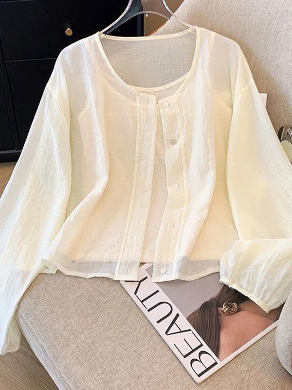 Loose Fit Long Sleeve round Neck Women's Sun Protection Shirt Single Button Design Summer New Style Korean Fashion Outerwear