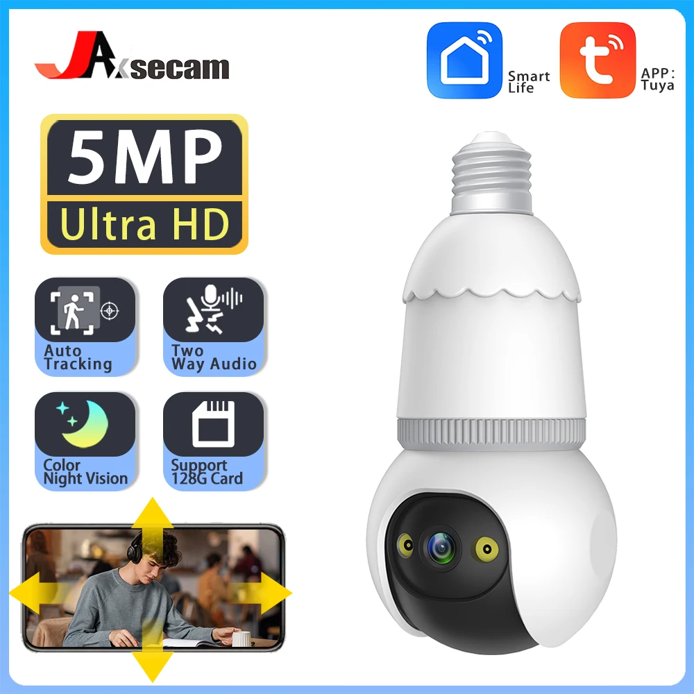 Tuya 5MP E27 Bulb Surveillance WiFi Camera Indoor Full Color Night Vision Wireless Voice Alarm AP Camera Smart Home Camera