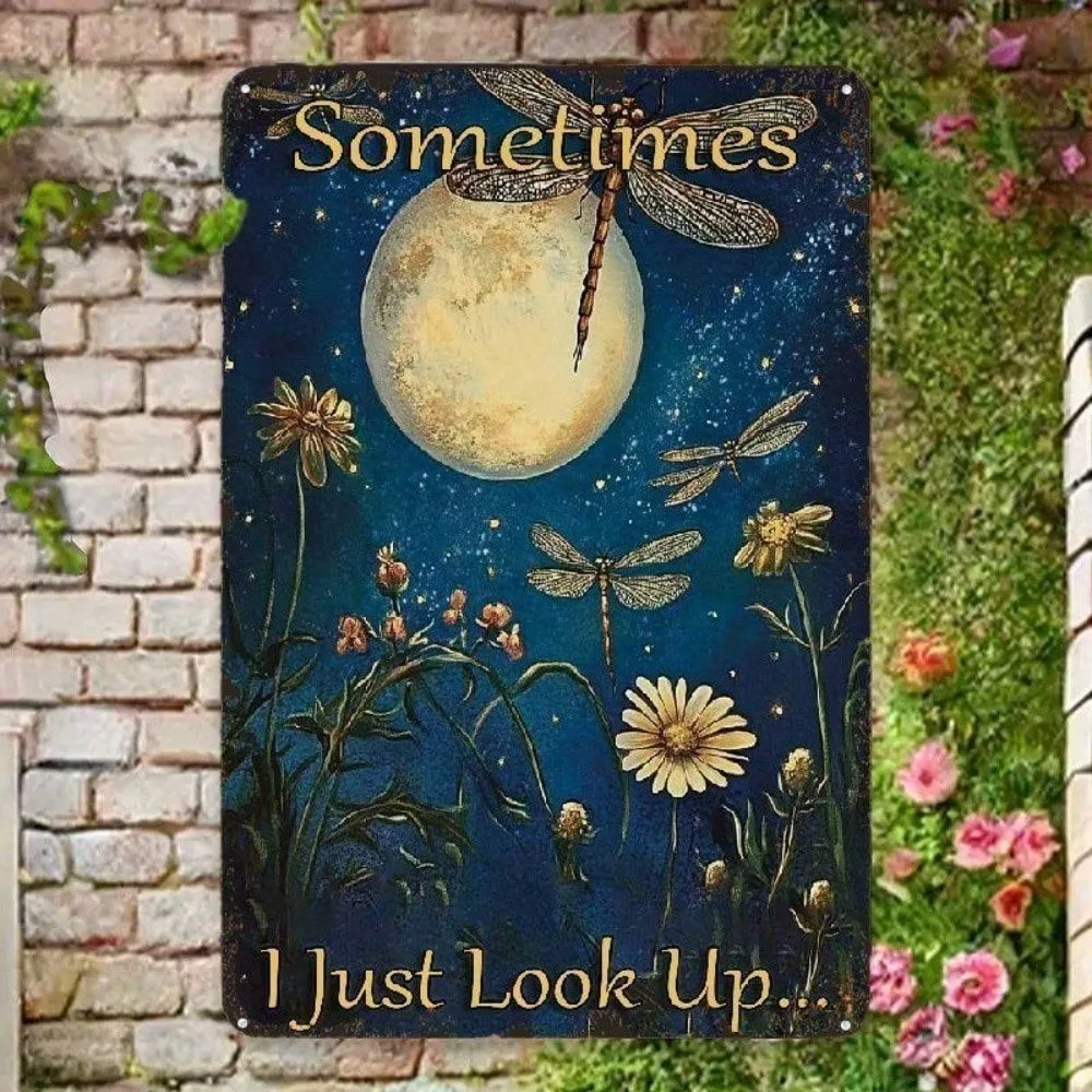 

【Vintage Tin Sign】Retro Dragonfly Moon Wall Art - Elegant Art Deco Hanging Sculpture, Ideal for Ramadan 2026 Decor & Valentine's