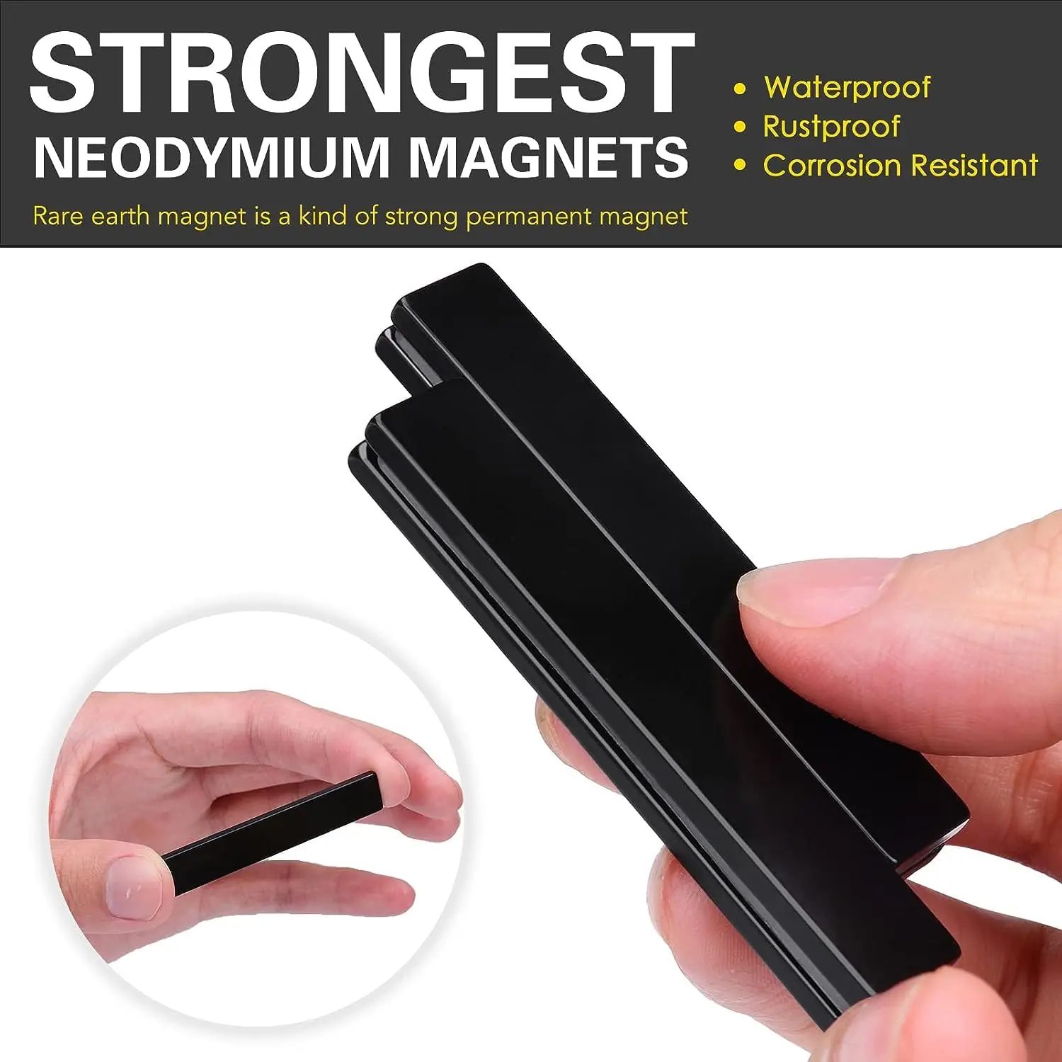 Waterproof Neodymium Bar Magnets with Epoxy Coating 60x10x3mm Powerful Permanent Rare Earth Magnets with Double-Sided Adhesive R