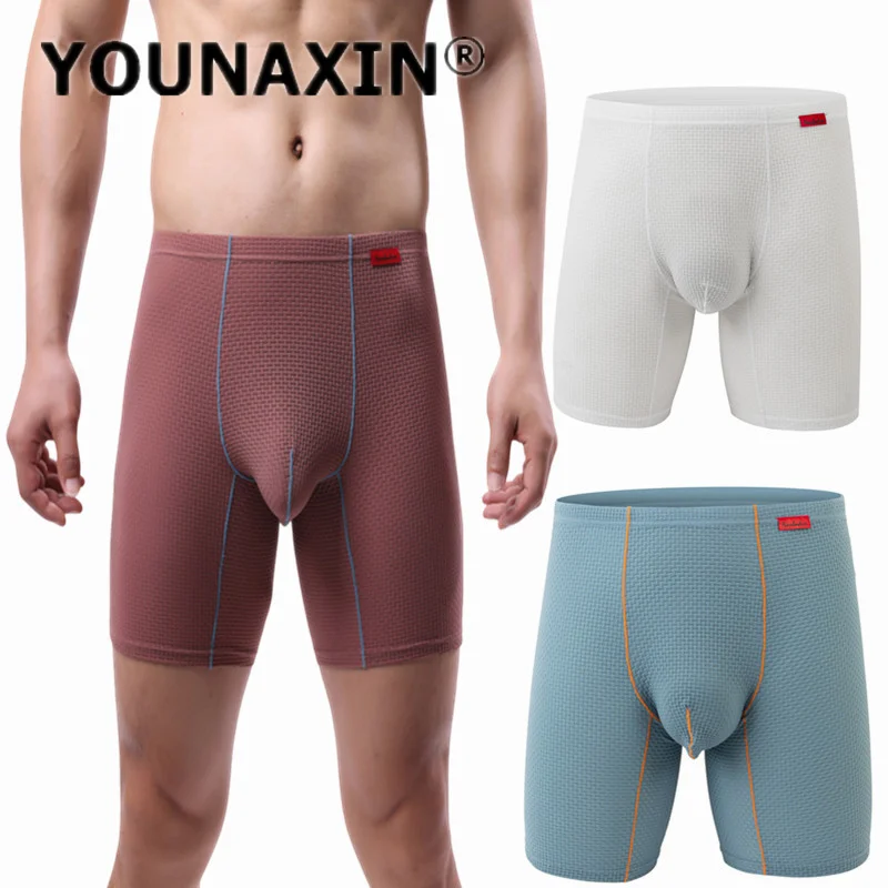 

Men's Ice Silk Underpants Long Legs Boxer Briefs Breathable Undies Trunks Casual Sports Underwear Stretch Shorts M L XL 2XL