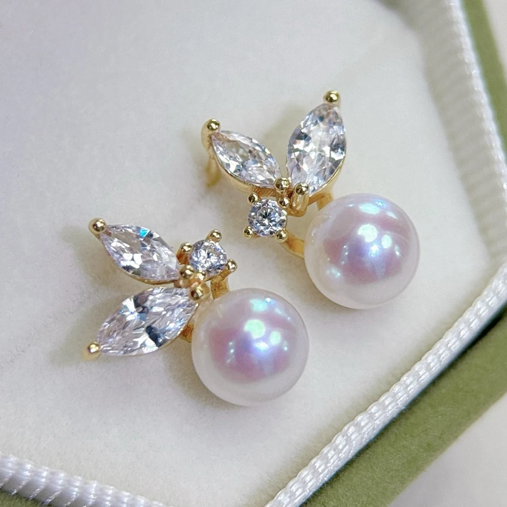 Elegant 925 Silver Petal Pearl Stud Earrings for Women Everyday Commuting with 6-7mm Aurora Freshwater Pearls Little Light Bulbs