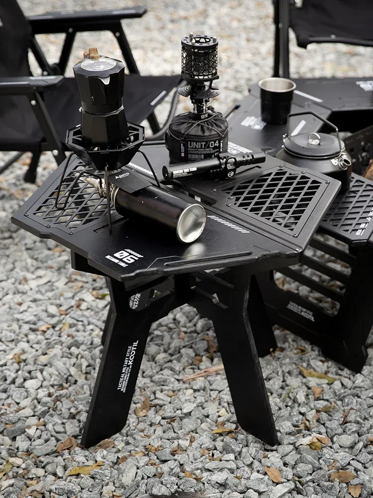 Outdoor stove, tea making table, camping multifunctional hexagonal round wooden table, barbecue camping, detachable and foldable