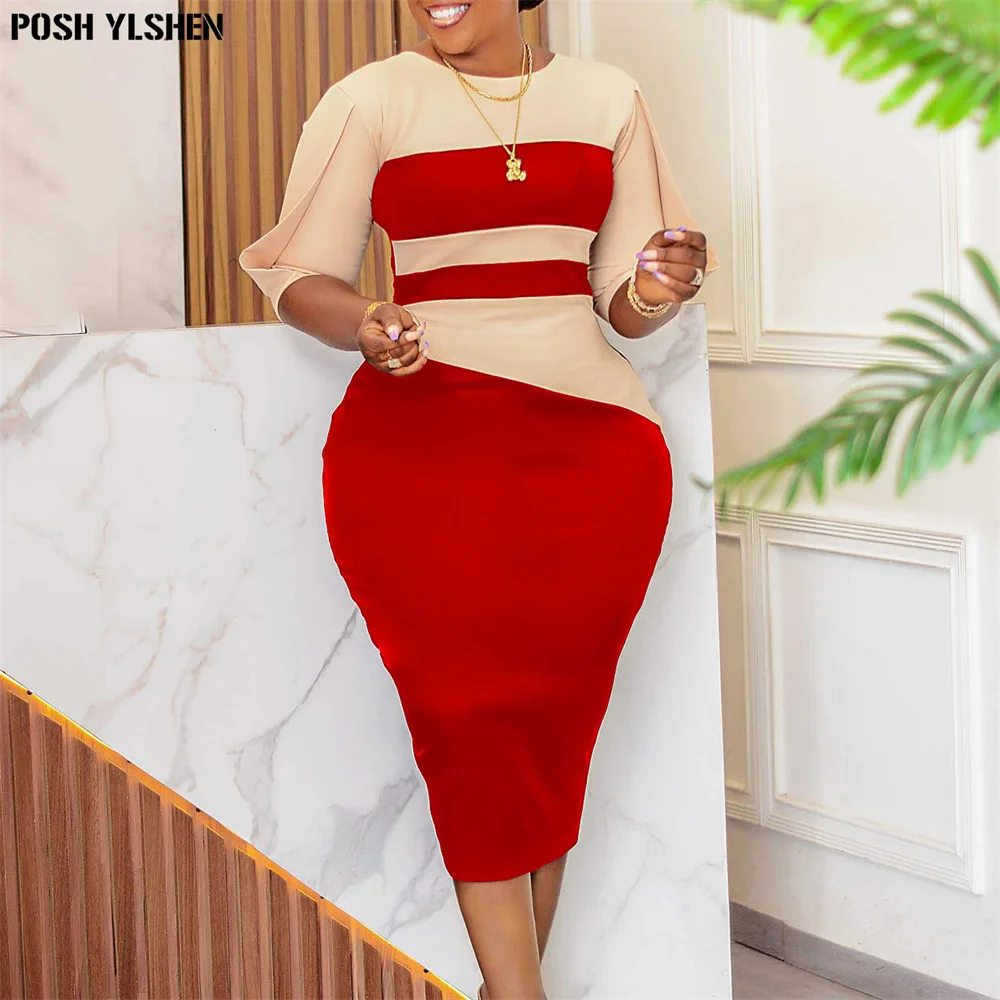 2023 New Fashion Summer Dresses Waist Woman Robe African Style Package Hip Dress O-neck Tight A-line Skirt Africa Women Clothing