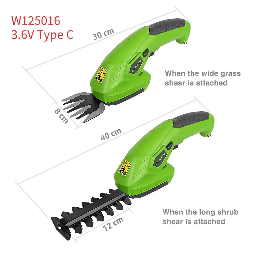 WORKPRO 2 in 1 Cordless Hedge Trimmer Grass Shear Electric Shrubbery Cutter Portable Cutter Trimmer Rechargeable Garden Tool
