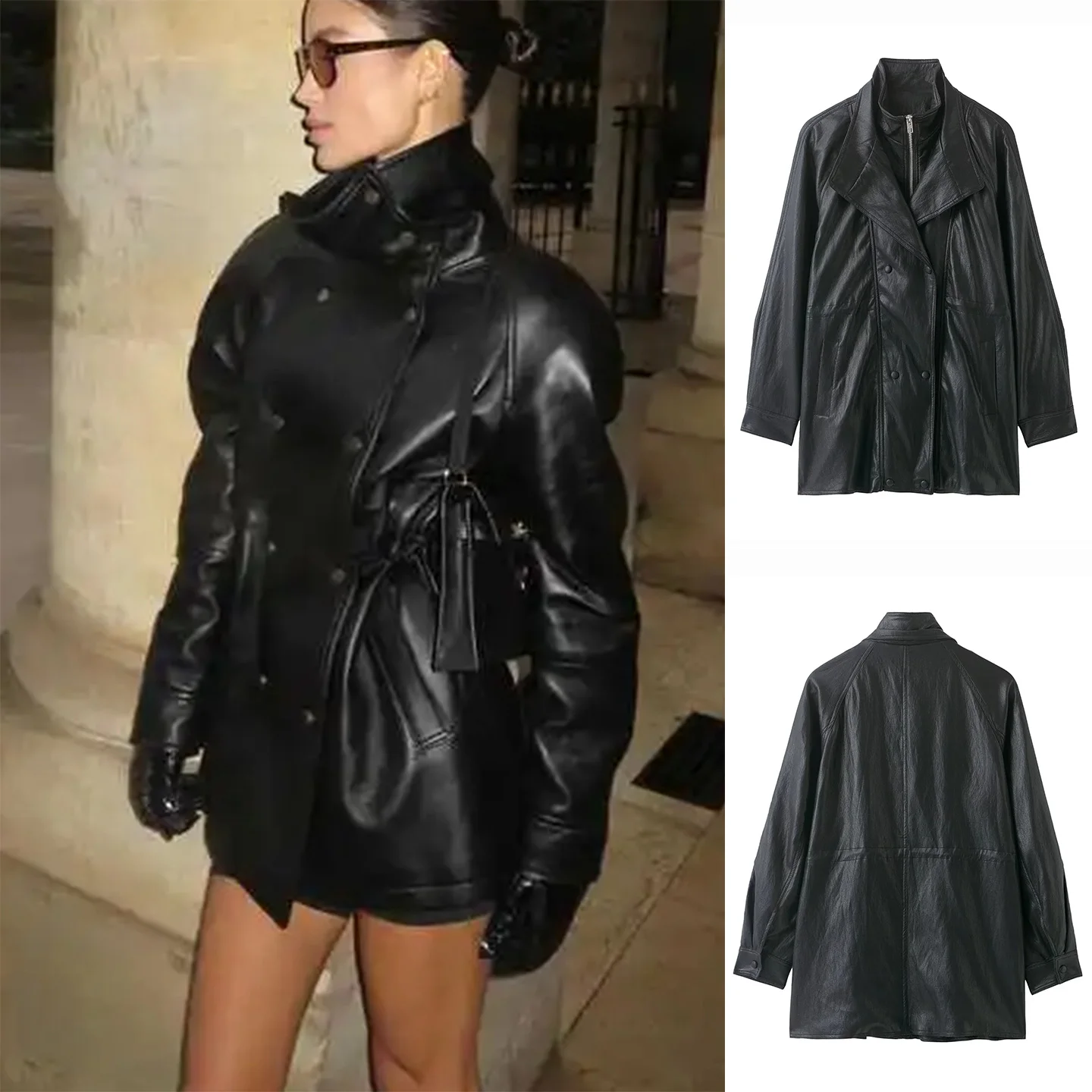 

Новое зимнее женское пальто в стиле ретро с длинным светом и воротником-стойкой из искусственной кожи, куртка средней длины, верхняя одежда, женское полиэфирное волокно