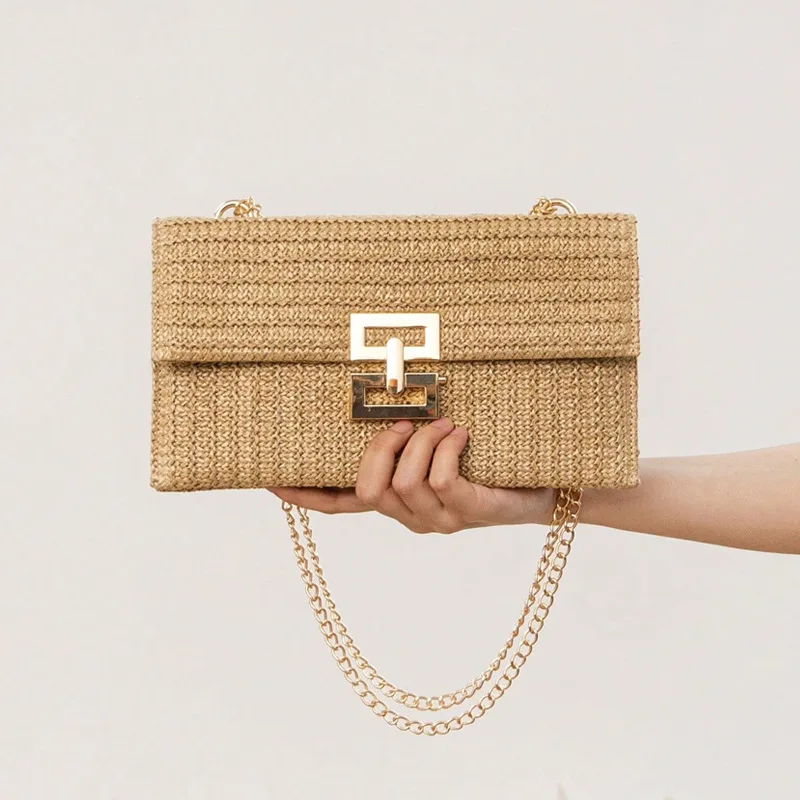Casual Twist Lock Female Straw Bag For Women Lightweight Colorful Fashion Shoulder Woven Bag Vacation Style Crossbody Bags