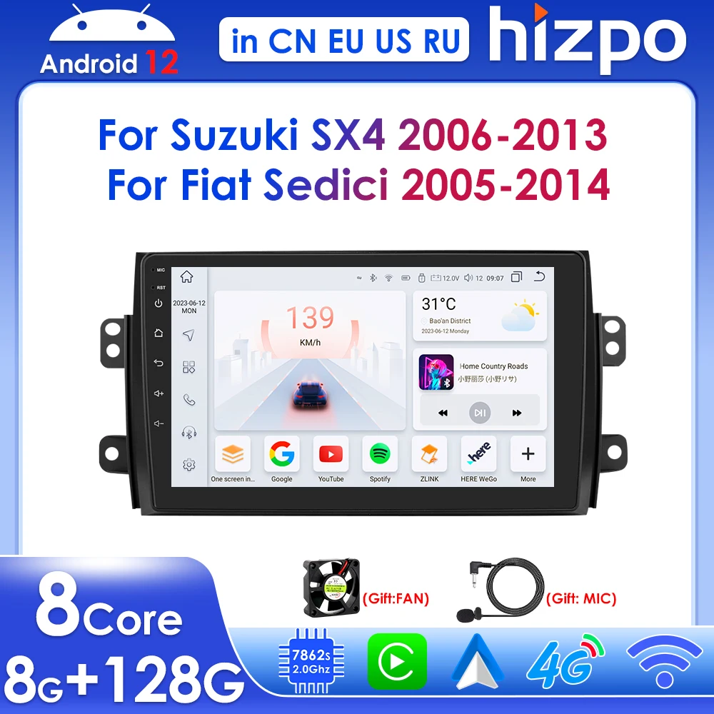 

Hizpo 9" Wireless Carplay for Suzuki SX4 Fiat Sedici Android GPS BT WIFI SWC RDS 4G DSP Navi 2din Car Radio Multimedia Player FM