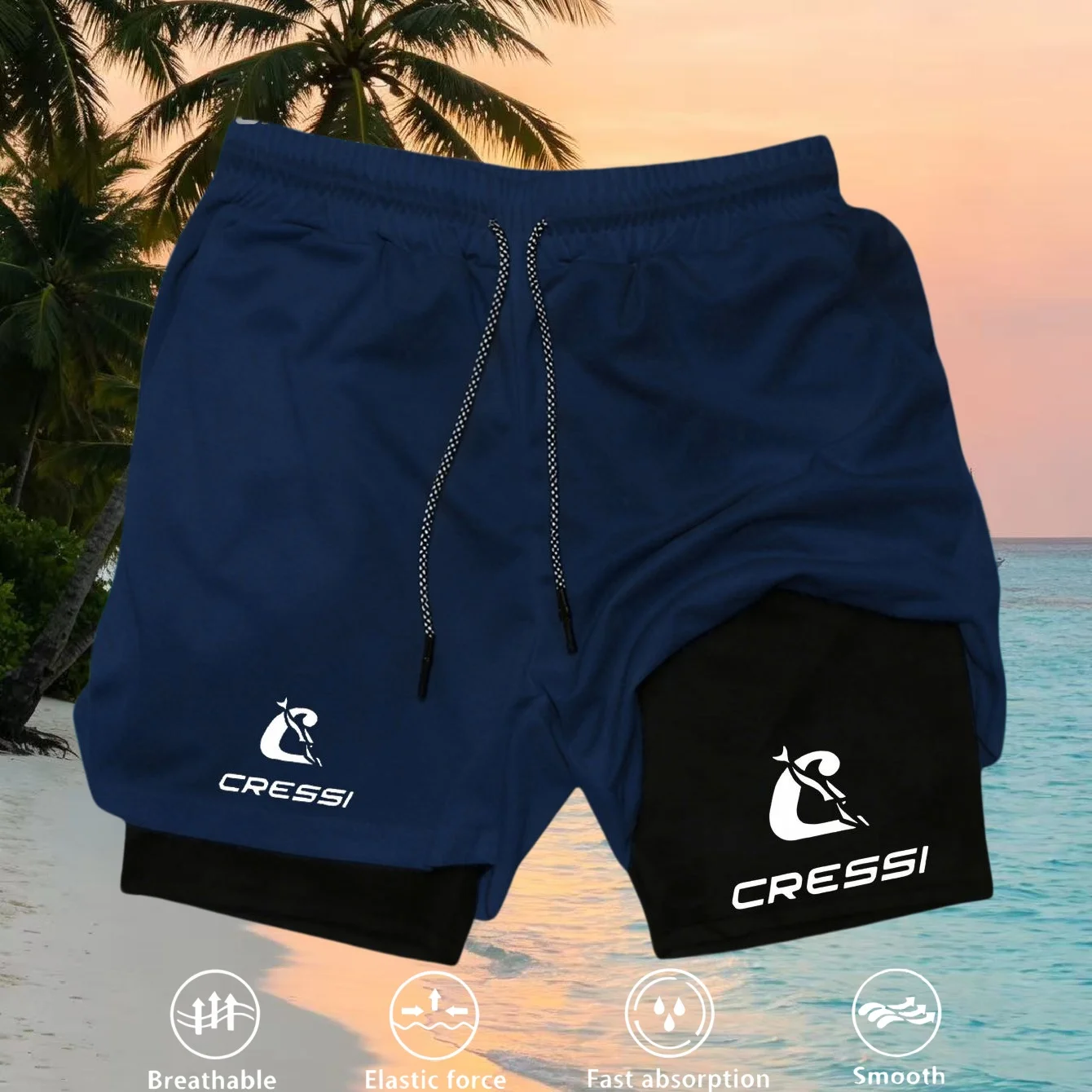 Atmungsaktive, schnelltrocknende 2-in-1-Shorts für Herren, doppellagig, für Fitness, Workout, Laufen, Outdoor, Strand und Sport. – Detail 14