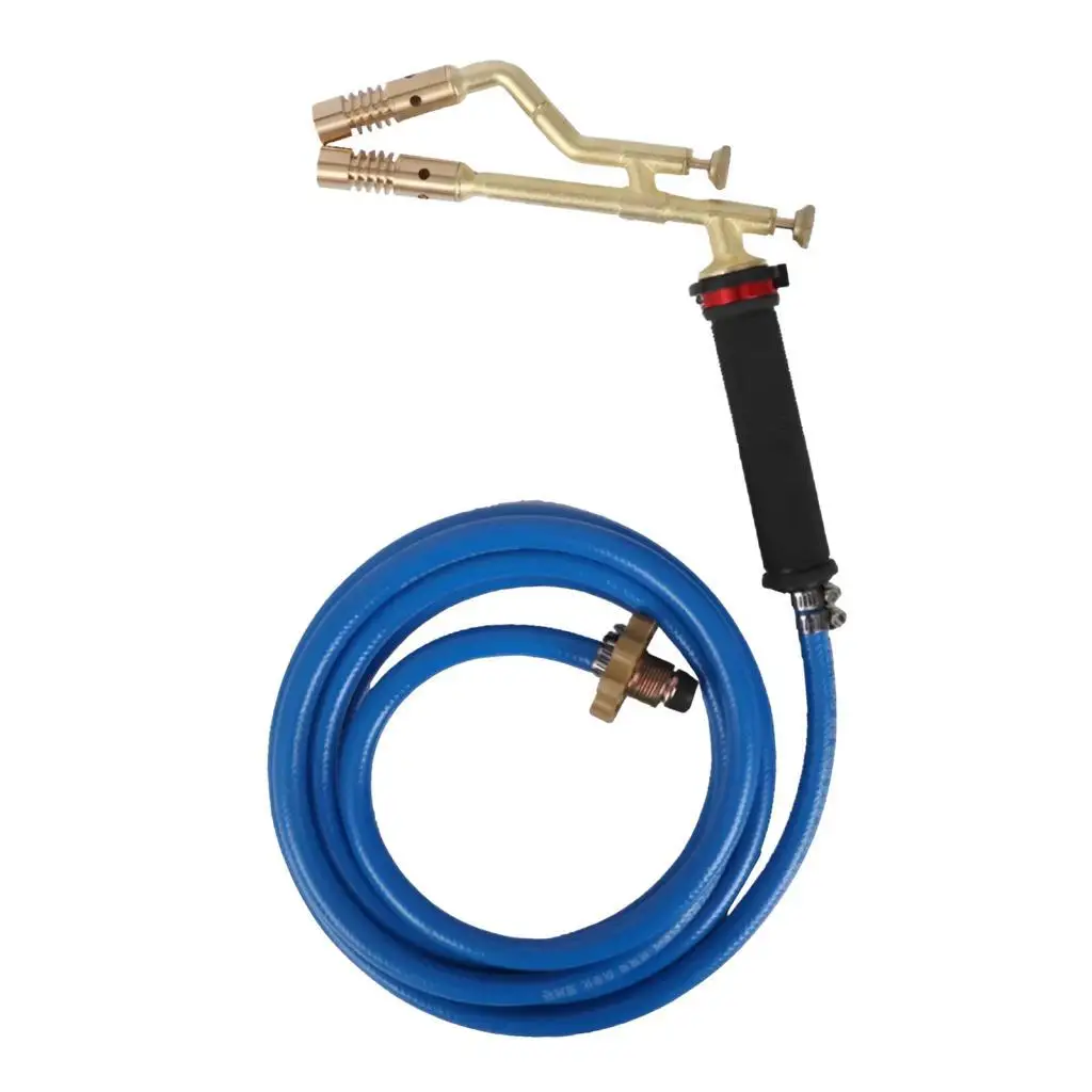 Adjustable Copper Soldering Torch Head Double Flame Liquefied Propane Welding Torch with Long Hose for Plumbing and Metal Work