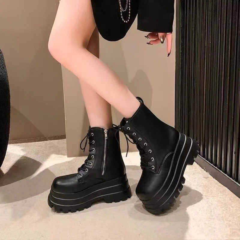 2024 New Autumn and Winter Shoes Women\'s Boots Gothic Chunky High Top Biker Boots Punk Chunky Fashion Ankle Boots