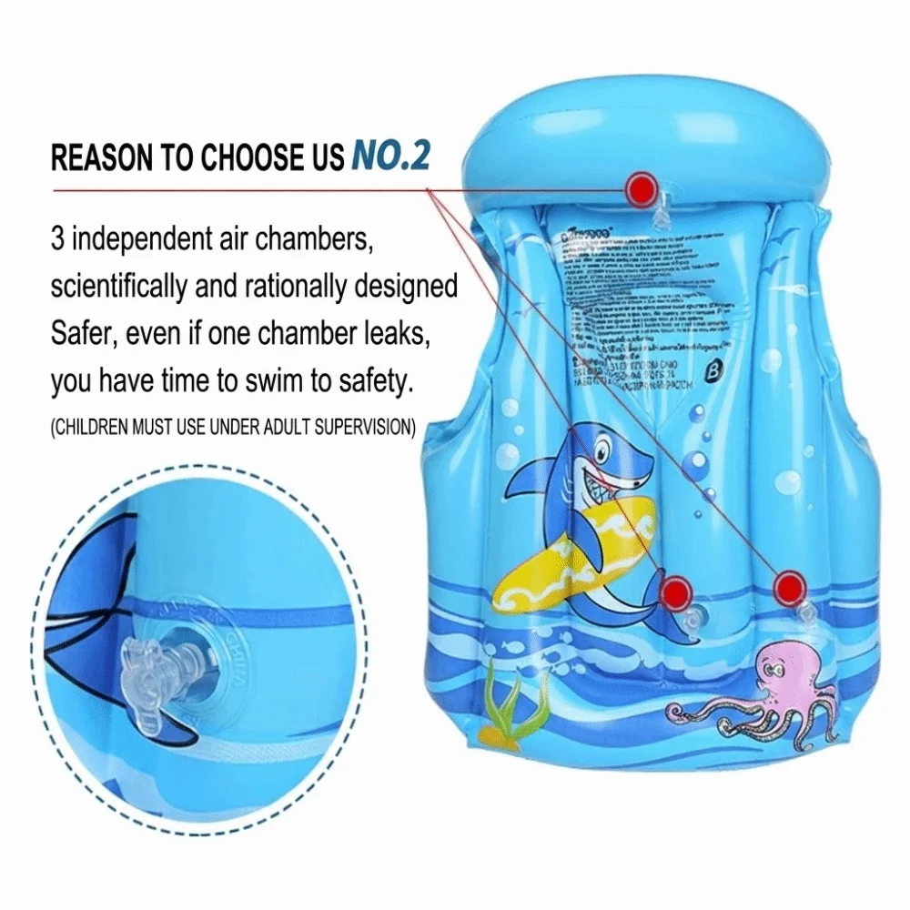 PVC Children Safety Vest Independent Airbags Adjustable Float Vest Inflatable Ocean World Pattern Kid Life Jackets For Children