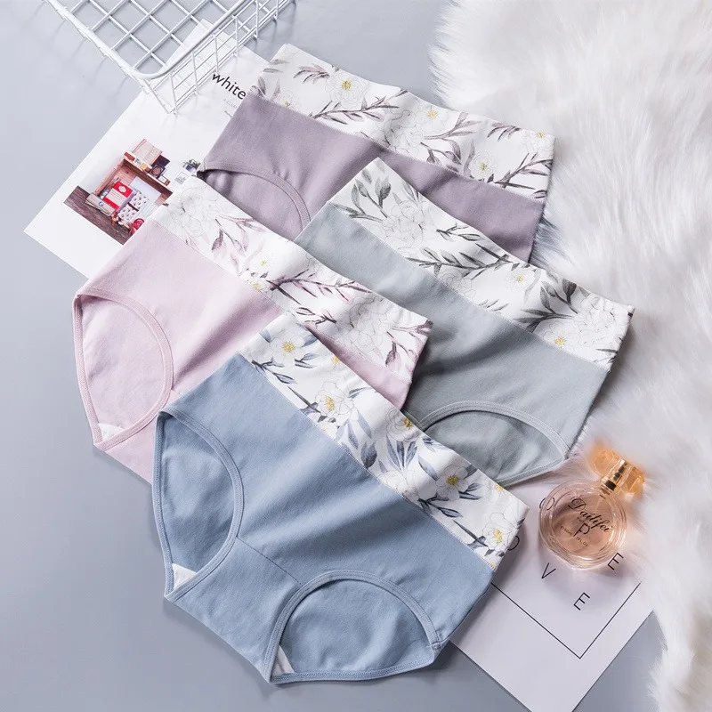 

Sexy High Waist Femme Butt Lift Abdomen Lingerie Floral Printing Underwear Women Seamless Panties Plus Size Solid Cotton Briefs
