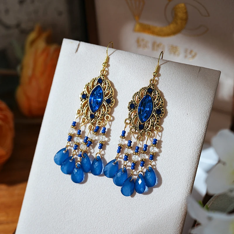 Neue Böhmische Ethnische Bunte Wasser Tropfen Quaste Ohrringe für Frauen Lange Hohl Antike Gold Farbe Baumeln Ohrring Pendientes Mujer – Detail 11
