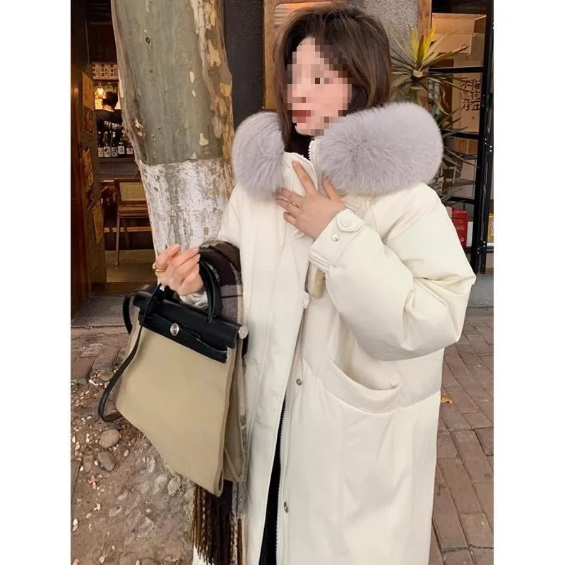 معطف بياقة كبيرة على الطراز الكوري مزود بأزرار وتفاصيل عصرية فوق الركبة وطول شتوي سميك للنساء #2