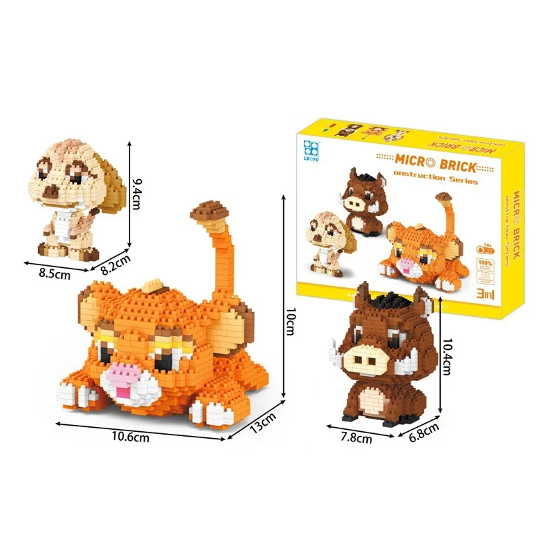 

1856pcs+ Cartoon Series The Lion King Micro Building Blocks Simba Timon Pumbaa Figures Diamond 3D Model Mini Brick Toy For Kids