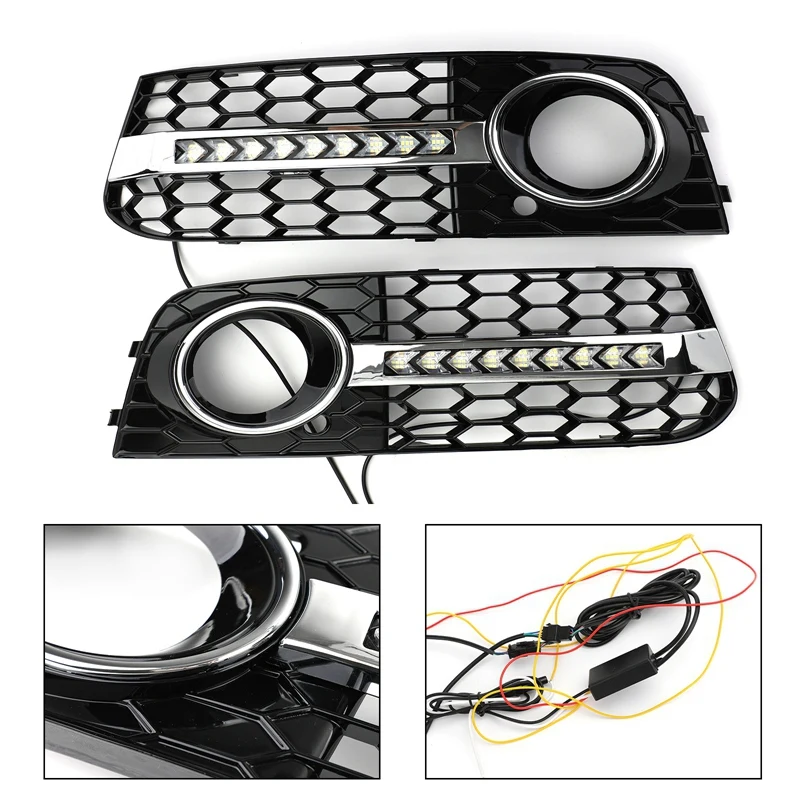 

2PCS Car LED Fog Light Turn Signal DRL Grille Cover Replacement Parts For A4 B8 2009-2011