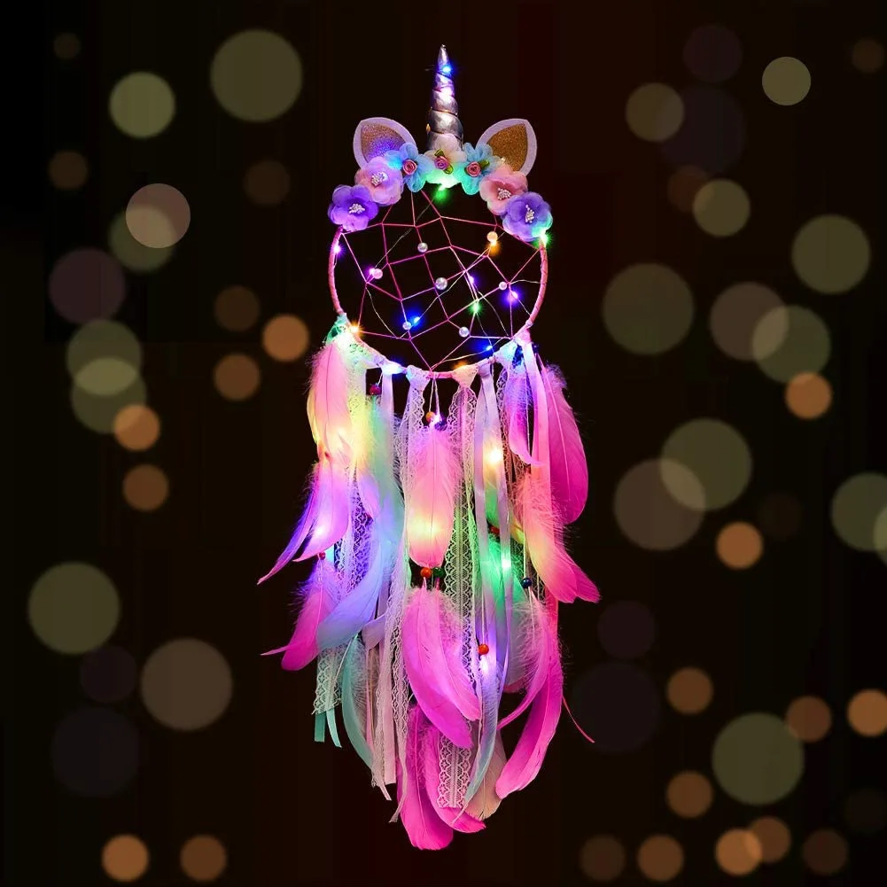 diy kit electronic INS wind lovely girl Nightlight Dream Catcher Net, feather lace unicorn pendant