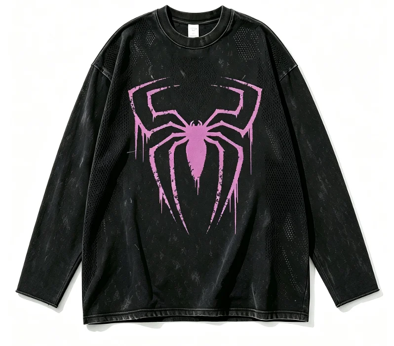 New round neck long sleeved 3D printed spider heart print fashionable and versatile street trend hot selling item