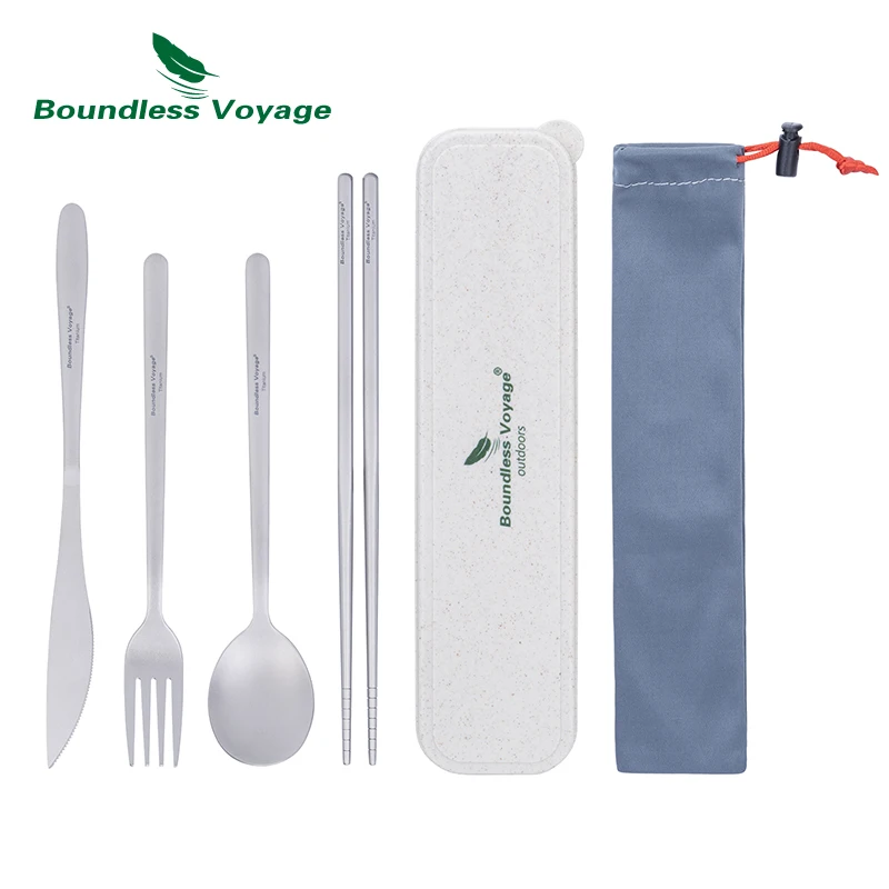 Boundless Voyage Titanium QueSet, Camping, Couverts utilitaires, Baguettes, Couteau, Fourchette, Cuillère, Ensemble 3/4 pièces, Voyage à domicile