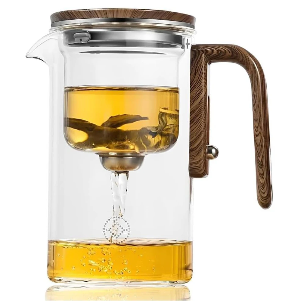 

Enchanti Tea Pot, Water Separation Glass Teapot with Wooden Handle, Witchcraft Magical Teapot, Glass Tea pot with Infuser Strain