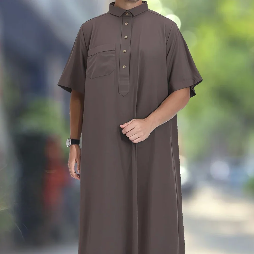 رداء رجالي مسلم عربي سعودي بأكمام قصيرة جوبا ثوب فستان العيد عباية تركيا قفطان إسلام ملابس ثوب صلاة دافحة ديشداشا