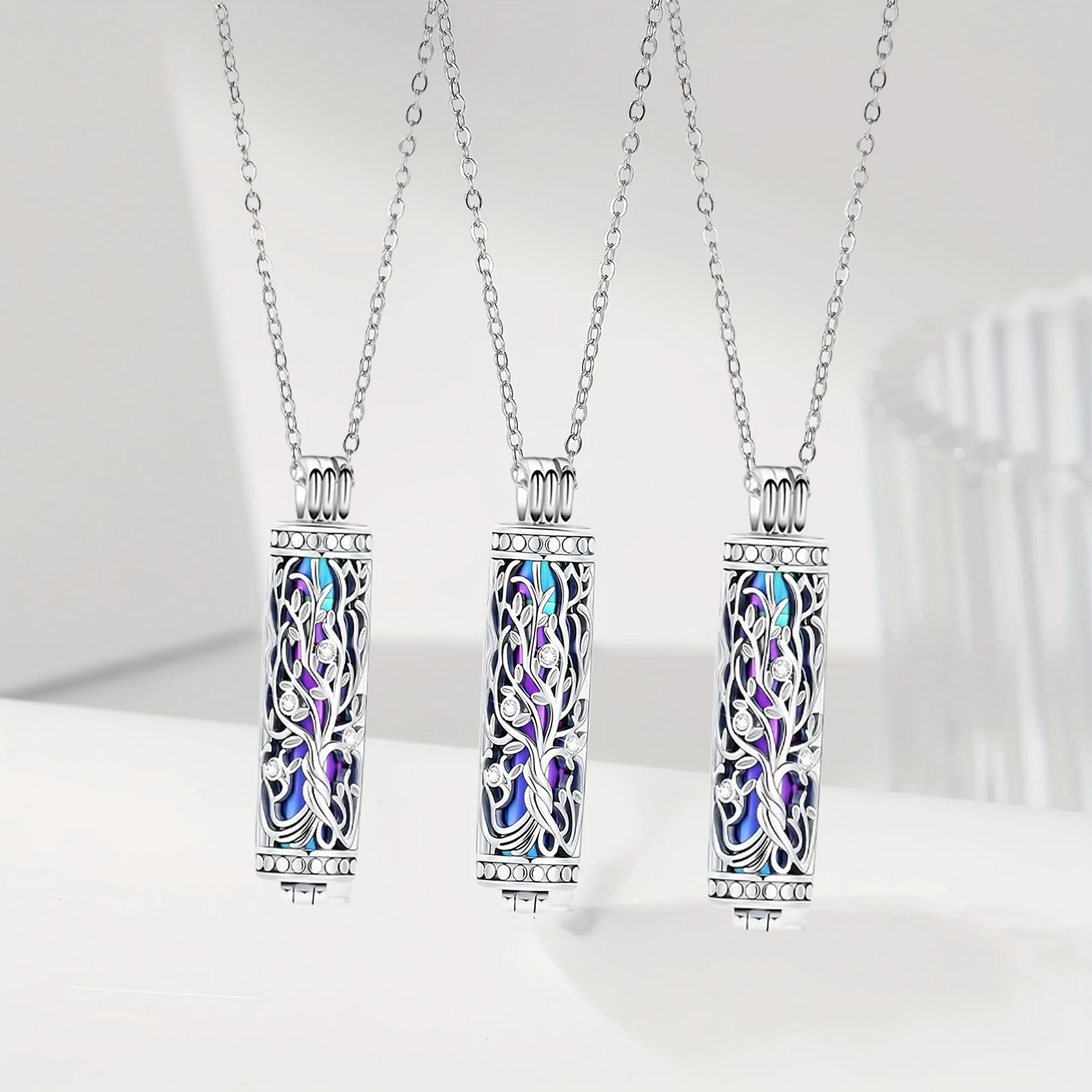 

3PCS Cylinder Cremation Jewelry Tree of Life Urn Ashes Necklace for Women Men Cremation Ash Pendant Loved One Memorial Jewelry