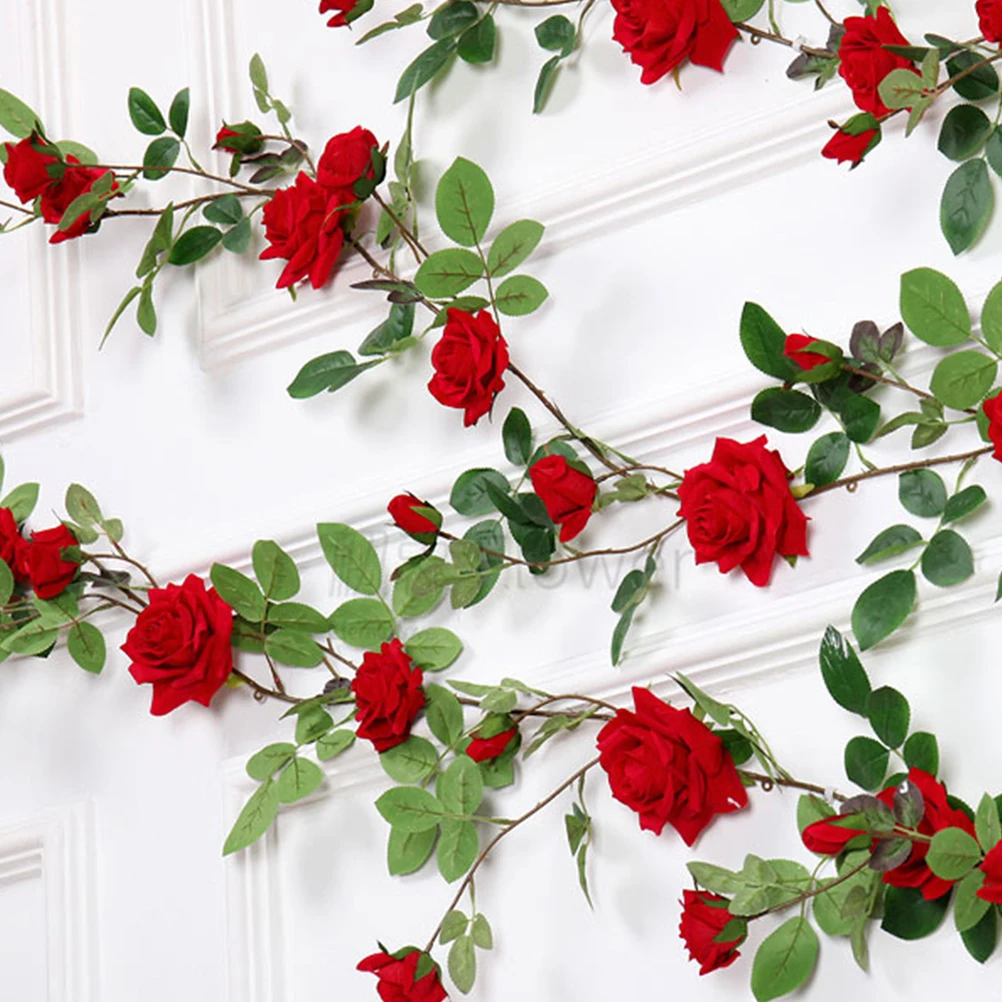

Artificial Rattan Plastic Flower Cane Wall Door Home Wedding Party Decoration Hanging Simulation Plant Vine Rattan Size S Red
