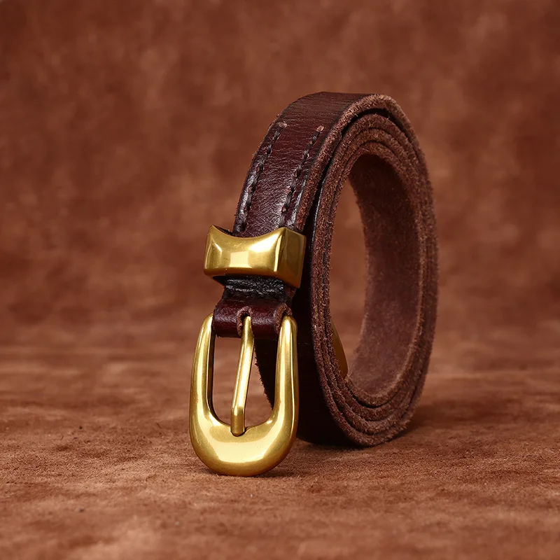 

Женский ремень из натуральной кожи с золотой пряжкой и верхним слоем, универсальный персонализированный модный ремень в стиле ретро шириной 1,8 см