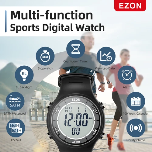 Imagen 2 del producto EZON Reloj deportivo digital L008D, reloj deportivo resistente al agua con temporizador de intervalo/cronógrafo/temporización de lap/alarma para hombres y mujeres