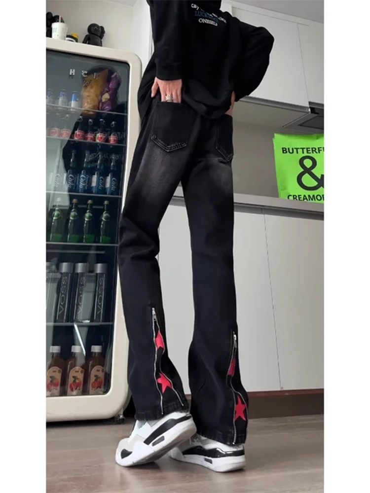 

Stars Micro Flared Jeans Men Autumn Winter American Vibe High Street Straight Tube Workwear Casual Jeans Youth Faion