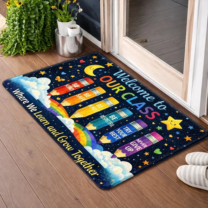Classroom - Themed  Rug, Warm Class Slogan Design, Durable, Machine-Washable, Decoration for Learning And Growth Space, Non-Sl