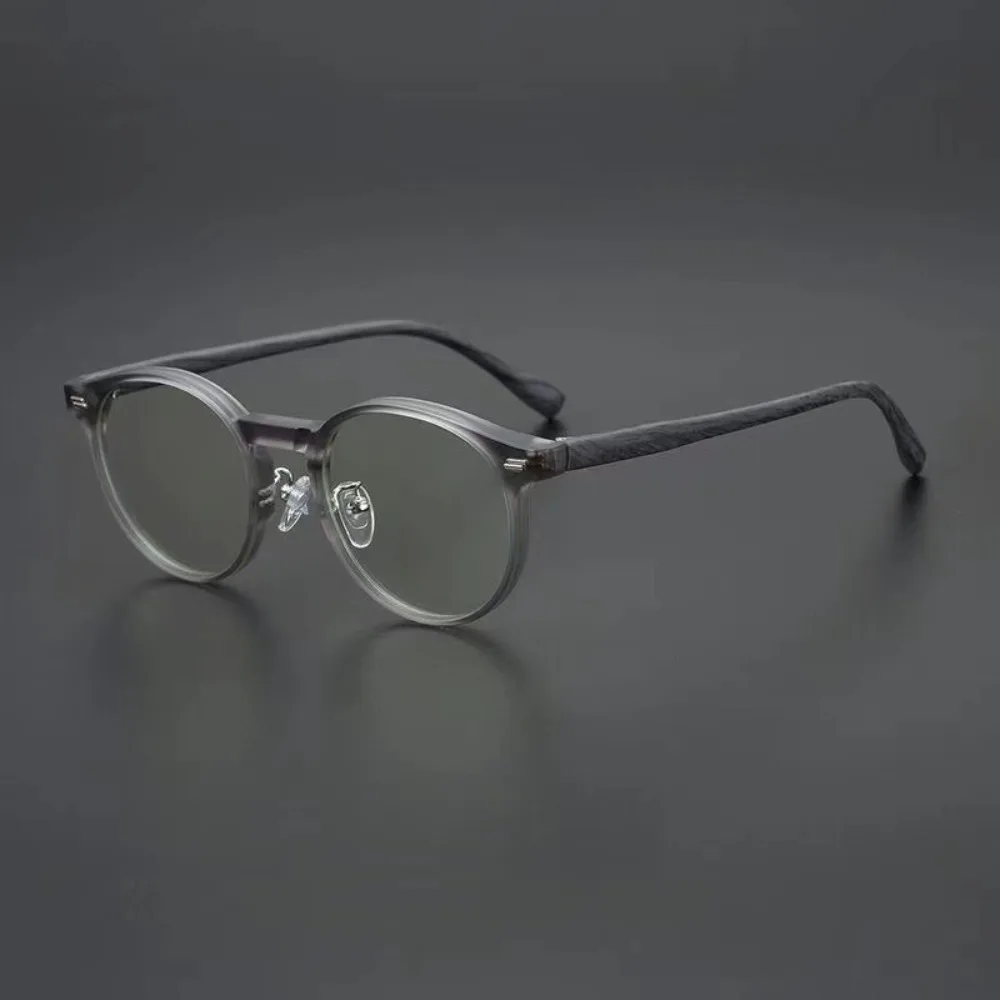 2026 New Arrival Old Money Style Round Glasses Men Transparent Frame Wood Leg Double Beam Decorative Eyeglasses Women Fashion Ac