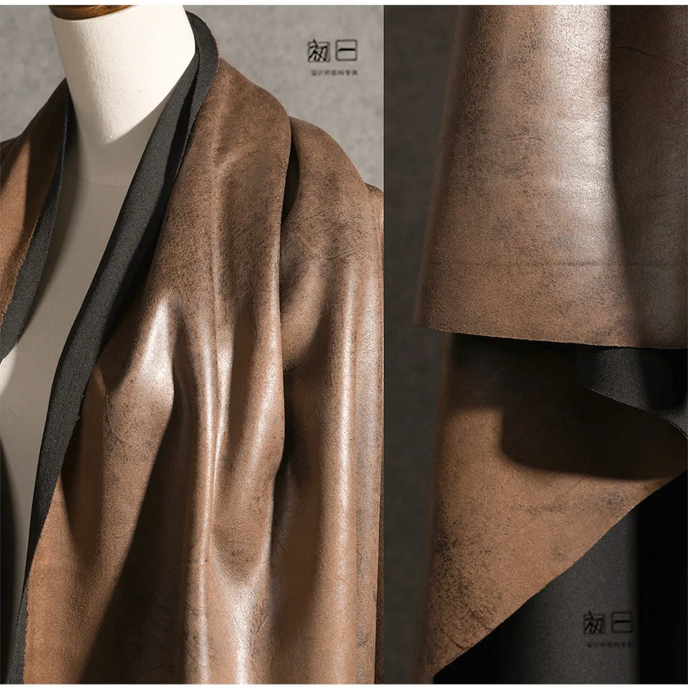 Dead Tree Yellow Leather Fabric Micro Elastic Thick Simulation Crazy Horse Leather PU Distressed DIY Bag Coat Designer Fabric