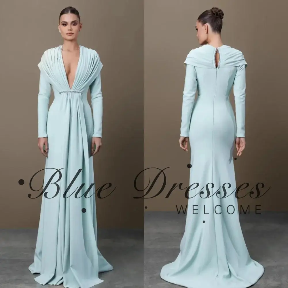 

customized Jersey Pleat Draped Rhinestone A-line V-neck Long Dresses Bespoke Occasion Dresses Elegant High Quality