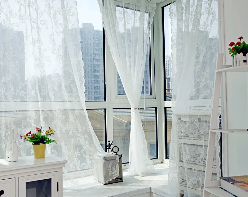 White Pink Grey Lace rose floral tulle Voile sheers Curtains RomanticCurtain Home Decoration 5 SIZE