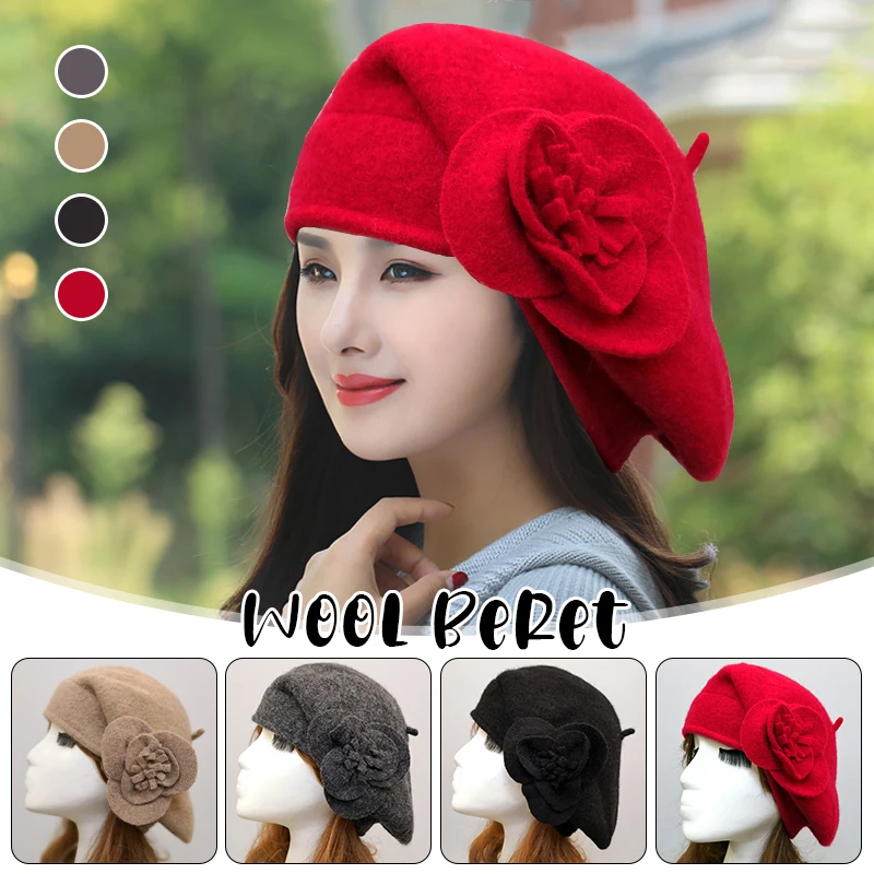 

Elegant Women Wool Berets Autumn Winter Vintage Solid Beret Female Hats Bonnet Caps French Artist All-matched Warm Walking Cap