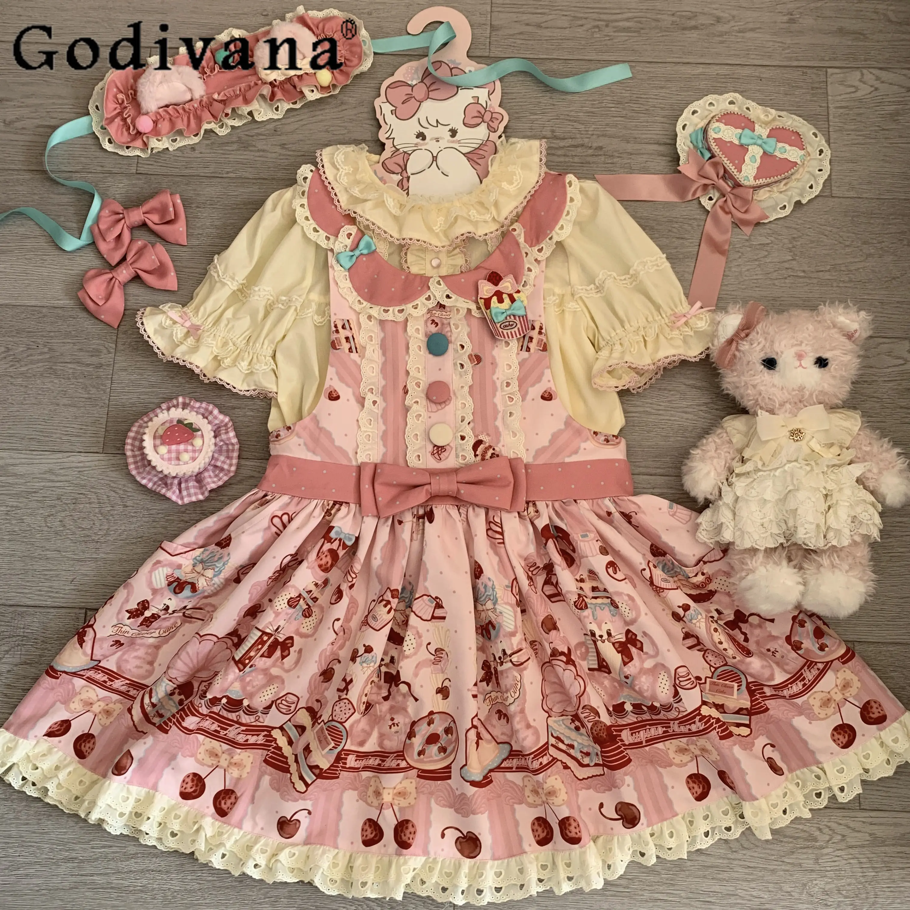 

Original Lolita Style Pink Strap Dresses Japanese Soft Girls Kawaii Cute Birthday Party Dress Loli Lo Daily Mini Dress Shirts