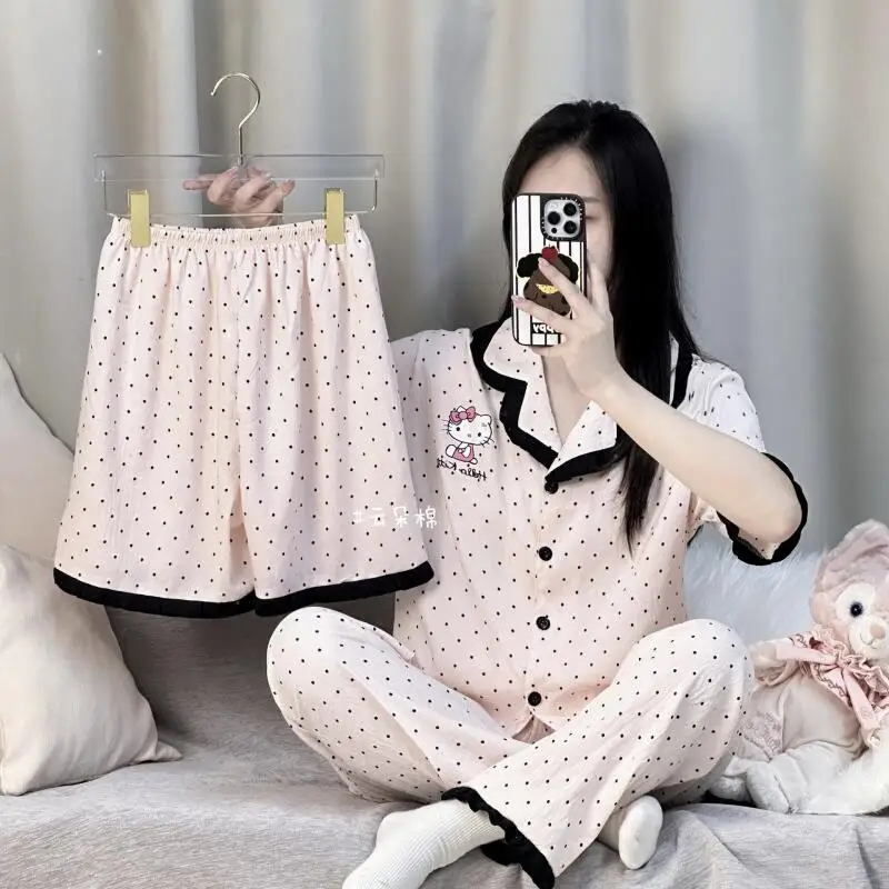 Hello Kitty2026 Pajamas New Short-Sleeved Shorts Trousers Three-Piece Set Best-Selling Women's Summer Cute Home Clothes Cartoon