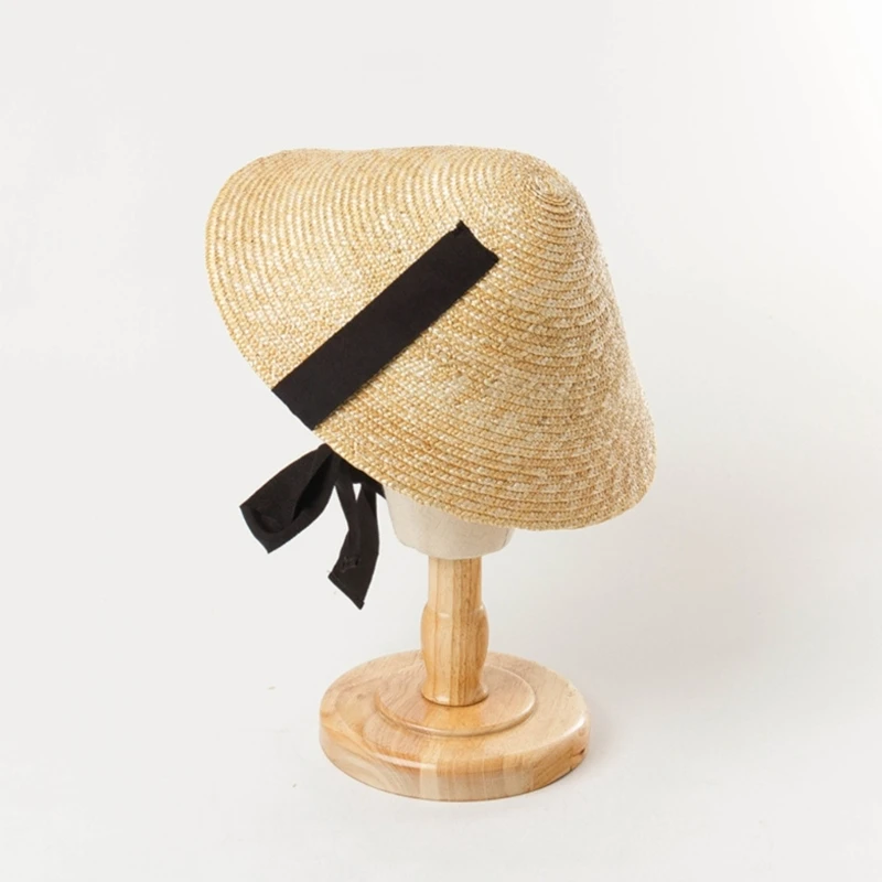 Straw Weaving Wide Brim Cone Hat Summer Cone Hat Seaside Sunproof Hat for Children Skin-Friendly Outdoor Sunproof Hat