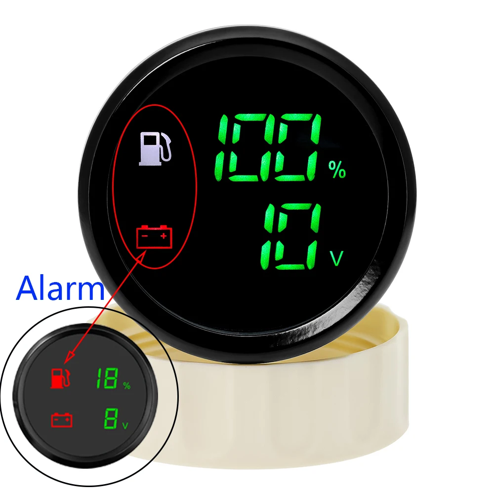 IP66 Waterproof 52MM Dual Gauge Water Temp Gauge+VOLT Fuel Water Level Gauge+VOLT HTG Sewage Level Meter With Alarm LED Meter