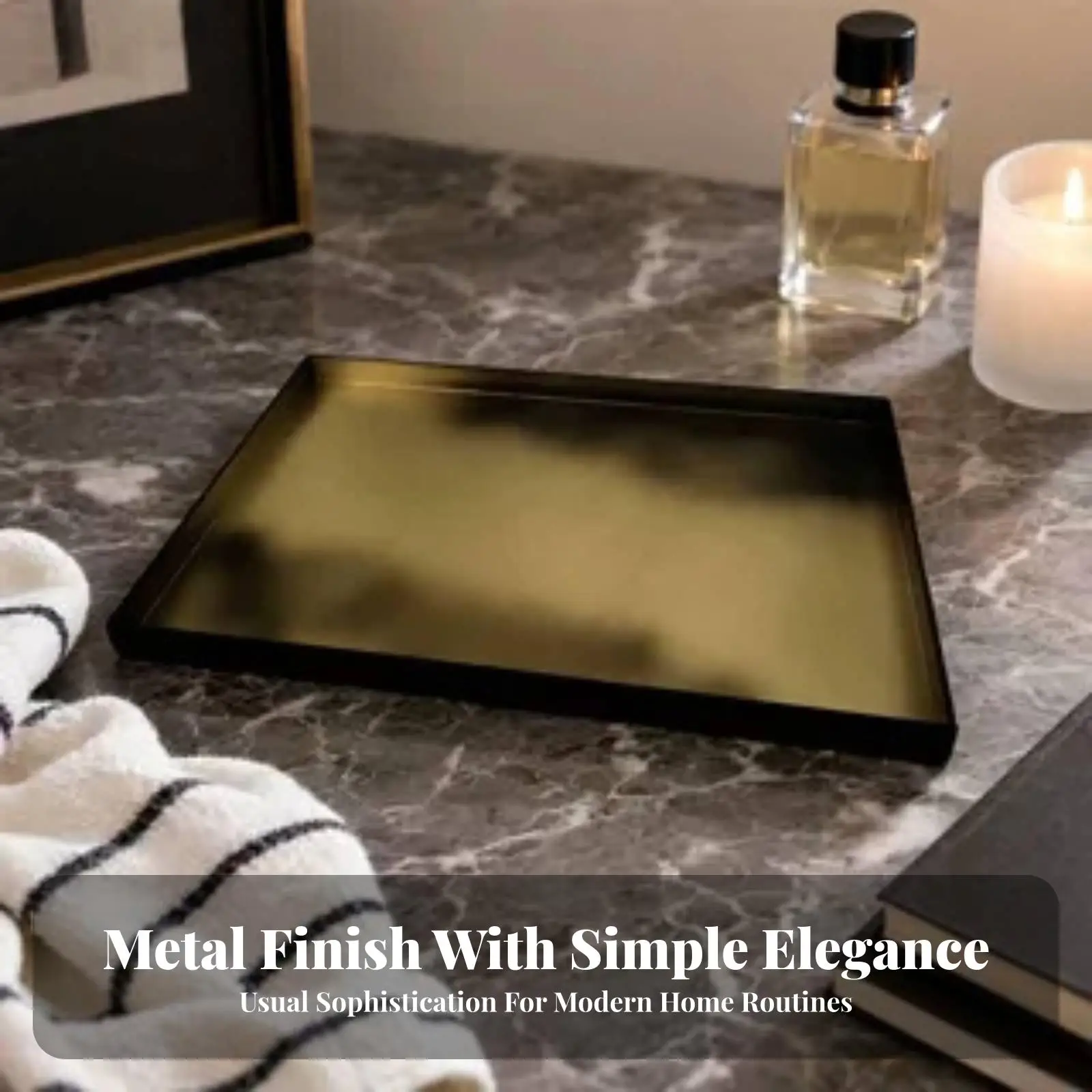 Decorative Serving Tray with Raised Rim Elegant Rectangular Gilded Tray Stylish for Coffee Table, Vanity, Entryway